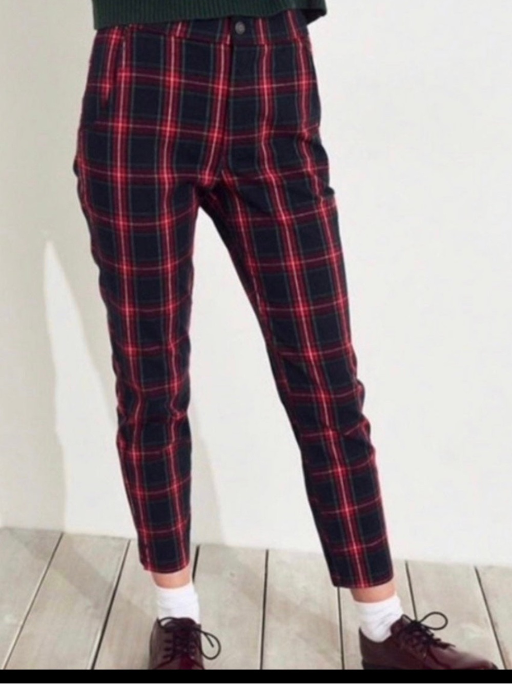 Plaid Slim Ankle Pants - Red/Navy medium Hollister
